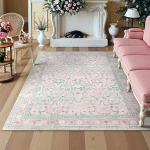 Floral Pattern Carpet, Non-slip Washable Floor Mat, Soft Decorative Area Rug for Home Living Room Bedroom, Home Decor, Boho Floral Rug