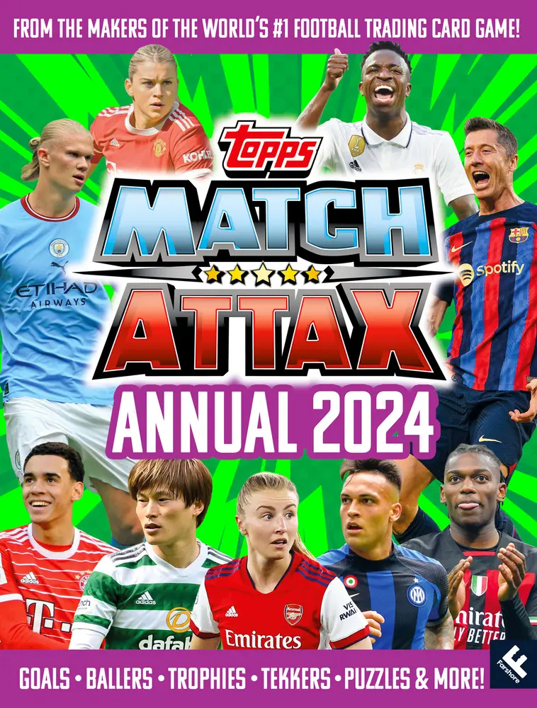 Used Match Attax Annual 2024 Hardcover Book - Football Collectible, English League Content, Euro Conference Coverage, Europe's Greatest Teams, Greatest Goals Highlight, Collectible Trading Cards