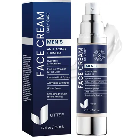 Uttse 6-in-1 Men's Facial Moisturizer Cream - Collagen Boost, Postshave Calm, Reduces Eye Bags, Dark Circles, Puffiness, All Skin Types, Firming, Intensive Nourishment, Hyaluronic Acid, Skin Repair, Moisturizing Anti Aging, Face Care Products