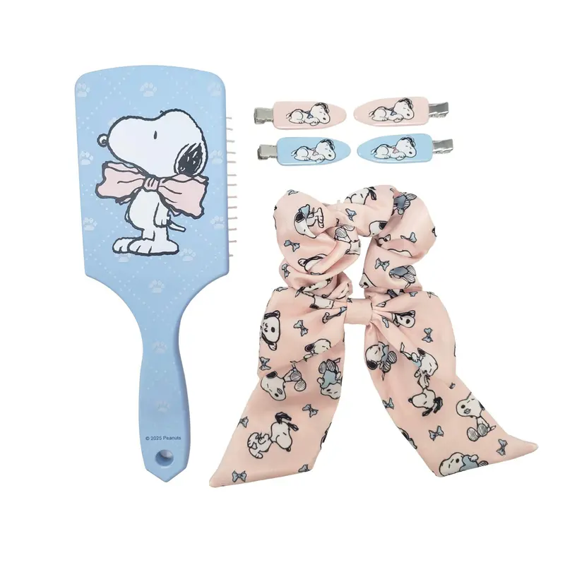 Peanuts Worldwide™ Snoopy "Bowtie" Basic Plastic Retro Hair Accessories Set - Nostalgic Bows, 4 Traceless Decorative Clips for Cartoon Lovers’ Daily Haircare & Styling