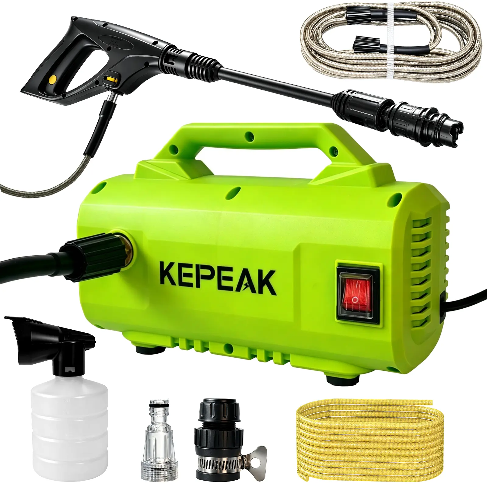 【Toolupgrade】KEPEAK 1500 PSI Electric Power Washer, Portable Car Washer with Foam Cannon, Spray Gun, 20FT Hose, Auto Stop System for Cars, Patios