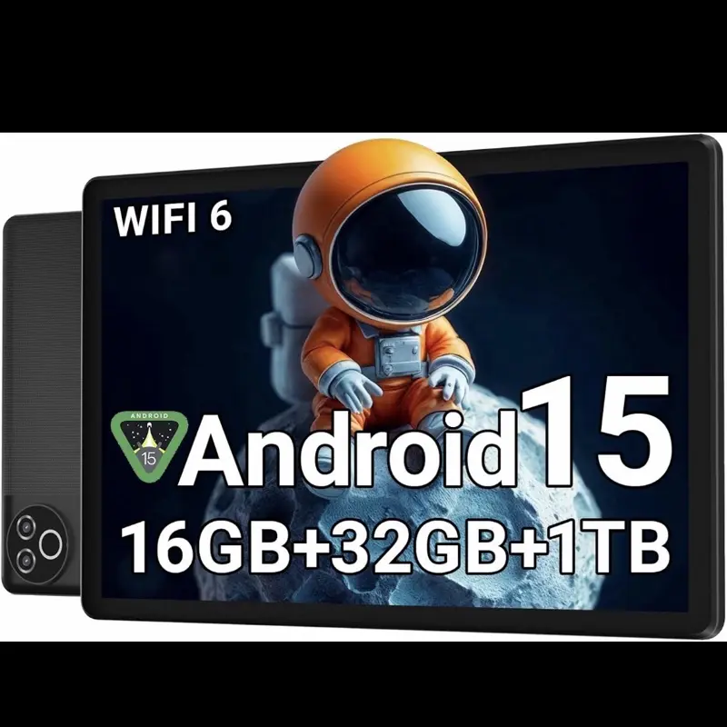 10 Inch Android 15 Tablet - 16GB RAM, 32GB ROM (1TB Expandable), 5-Core Processor, WiFi 6, BT 5.4, HD IPS Touchscreen, 8H+ Battery, Dual Camera, Cellphone Function, for Kids & Adults (Space Black) smart ipad
