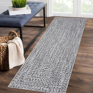 Garvee Washable Runner Rugs 2x8 for Hallway Solid Braided Printed Rug, Non-Slip Bathroom Washable Kitchen Rug Neutral Stain-Resistant Low Pile Carpet for Bedroom Laundry,Light Grey