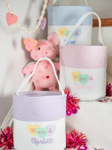 Custom Embroidered Valentines Day Bag - Personalized Seersucker Bucket for Kids, Cotton Canvas & Seersucker Fabric, Perfect for Classroom Parties & Gifts