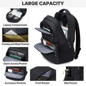 15.6inch Laptop Backpack # 18636 Black with Front Pocket & Adjustable Straps for Everyday Use Durable Zipper Modern Practical Design Work Bags outdoorfun