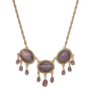 1928 Jewelry Purple Amethyst Moonstone Crystal Drop Necklace 16" + 3" Extender