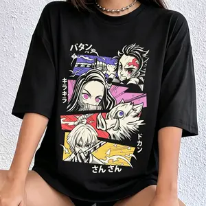 Demon Slayer Tanjiro Nezuko Inosuke Zenitsu Colorful Manga Panel 100% Cotton Oversized Unisex T Shirt Retro Anime Graphic Tee Perfect for Anime Conventions and Birthday Gifts