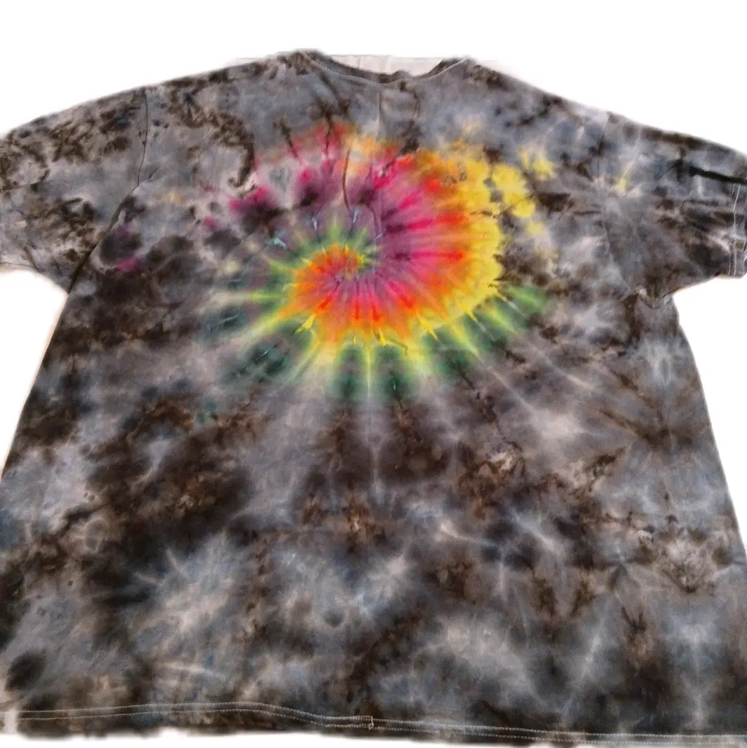 3XL. Stormy Raindow 01 Tiedye Unisex T-shirt Adult Size 3XL Hanes Comfortsoft V-neck