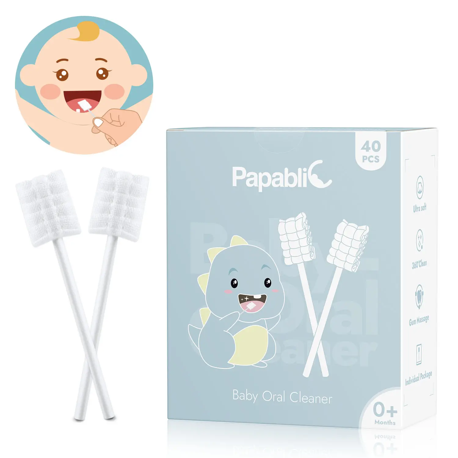 Papablic 40-Pack Disposable Baby Tongue Cleaner, Paper Handle & Gentle Gum Care, Newborn Essentials 0-24M, Limited Stock!