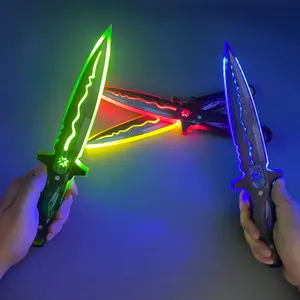 11.8inch ( 30cm ) Luminous Samurai Sword Red Acrylic Blade LED Light Anime Cosplay Prop Plastic Original Samurai Sword Ninja Blade No Batteries Required Bright Damascus Sword Realistic Full-Size Japanese Sword Halloween Party Photography Prop Gift