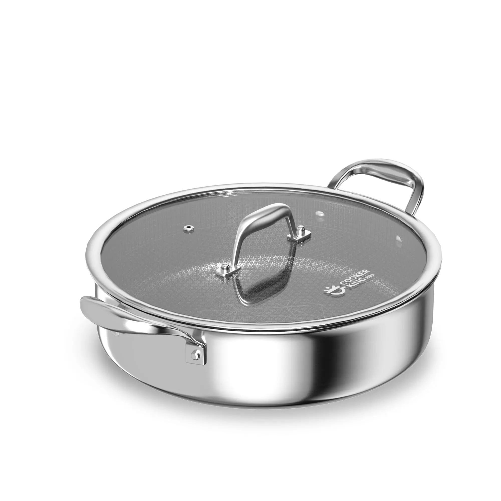 Cooker King 5Qt Tri-Ply Clad Stainless Steel Hybrid Textured Deep Frying Pan - Non-Toxic, Induction Safe, Oven Compatible, 3.6Qt Capacity for Baking & Cooking Kitchen Cookware
