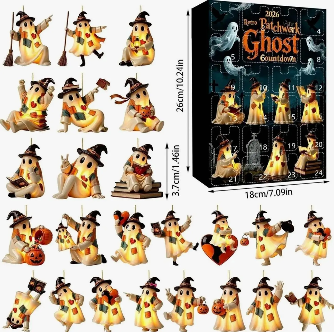 Cute Spooky Ghost Figure 2D Flat Acrylic Halloween Advent Calendar 2026 Countdown Calendar Halloween Christmas Gift