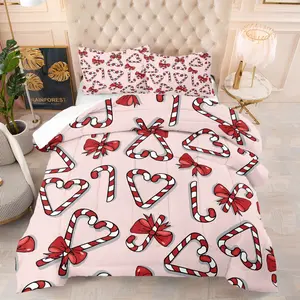Christmas candy bow patterned comforter, suitable for young adults as a Christmas bedroom decoration gift, including 1 comforter and 1 or 2 pillowcases without a core