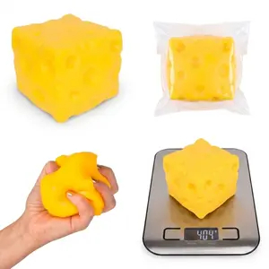 Viral Jumbo Cheese Squishy Block 11cm TPR Outer Shell with Flour-Dough Core FAST Rebound Hyper-Realistic Texture Desk Companion for Kids & Adults Stress Relief Toy Ultimate Anxiety Melter, Fidgets Squishies summervibes