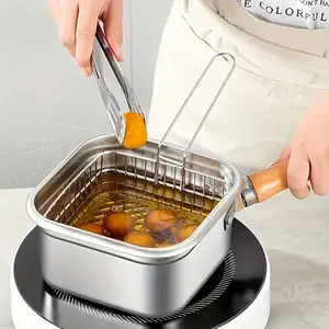 Stainless Steel Square Fry Pan – Multi-Purpose Tempura Pot for Home & Outdoor –  Stove Compatible – Ideal for Cooking, Soup & Food Display