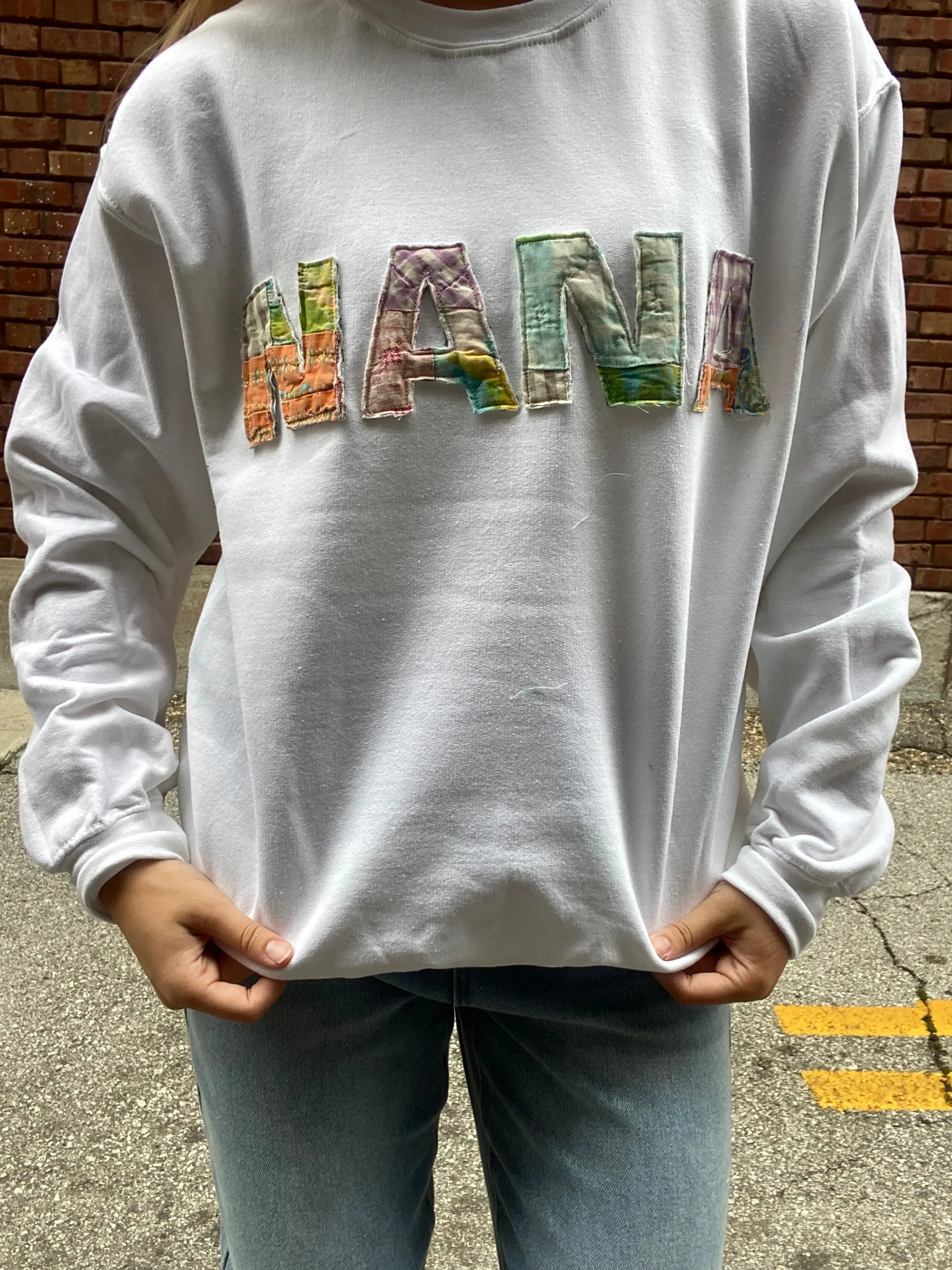 Quilted NANA Patchwork Sweatshirt - White