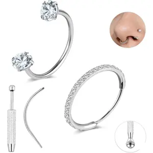 2 count Horseshoe Nose Rings Studs 18G Horseshoe Threadless Nose Rings Double  Septum Clicker Daith Tragus Cartilage Earrings Hoops Helix Rook Lip