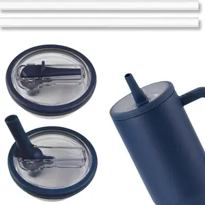 2 PCS 40OZ reusable foldable straw lids, suitable for Stanley large-capacity insulated cups