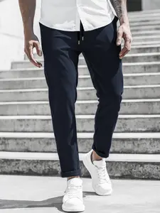 Men's Solid Color Drawstring Waist Pants, Regular Fit Casual Comfy   Pants for Daily Wear, Men's Trousers for All Seasons