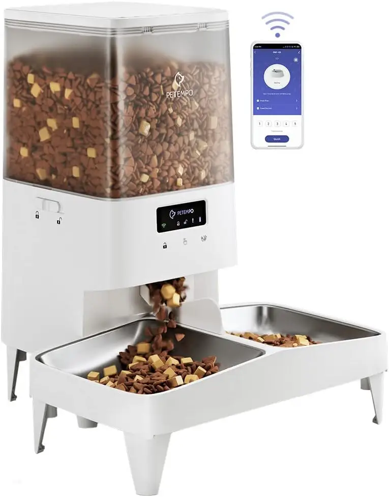 Automatic Feeder for Cats, 5 L, WiFi Automatic Feeder Dog Cat, Cat Food Automatic with App Controlled, Automatic Cat Feeder with 2 Bowls, for 10 Meals