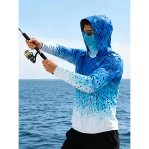 Men's summer sports fishing hoodie, sun protection neck gaiter, moisture-wicking long-sleeve sweatshirt, 92% polyester + 8% spandex knit fabric, regular fit, printed fishing top for casual weekend wear
