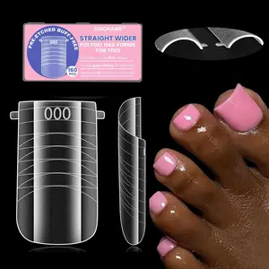 Wide Pre-etched Square Toe Dual Forms for Polygel,SINOKAME Poly Gel Toenail Forms Molds Extension Reusable,No File Needed,16 Sizes (000-13) with French Guidelines for Salon Home DIY,160Pcs