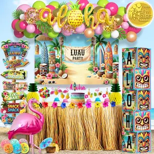 180 count  Luau Party Decorations Set - Hawaiian Birthday Party Decor with Balloons, Backdrop, Table Skirt, Toppers &  - Tropical Aloha Themed Supplies for Indoor & Outdoor Celebrations
