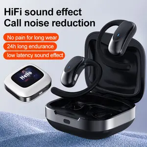 True Wireless Earbuds with Microphone, TWS Semi-In-Ear Headphones with ENC Noise Cancellation, Touch Volume, Wireless Sports Earhooks, LED Display Charging Case, Half Open Back, HD Talk, Compatible with Mobile Phones, Rechargeable Battery, Type-C Cha