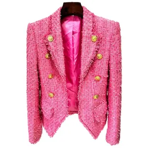 Pink Double-breasted Tweed Blazer