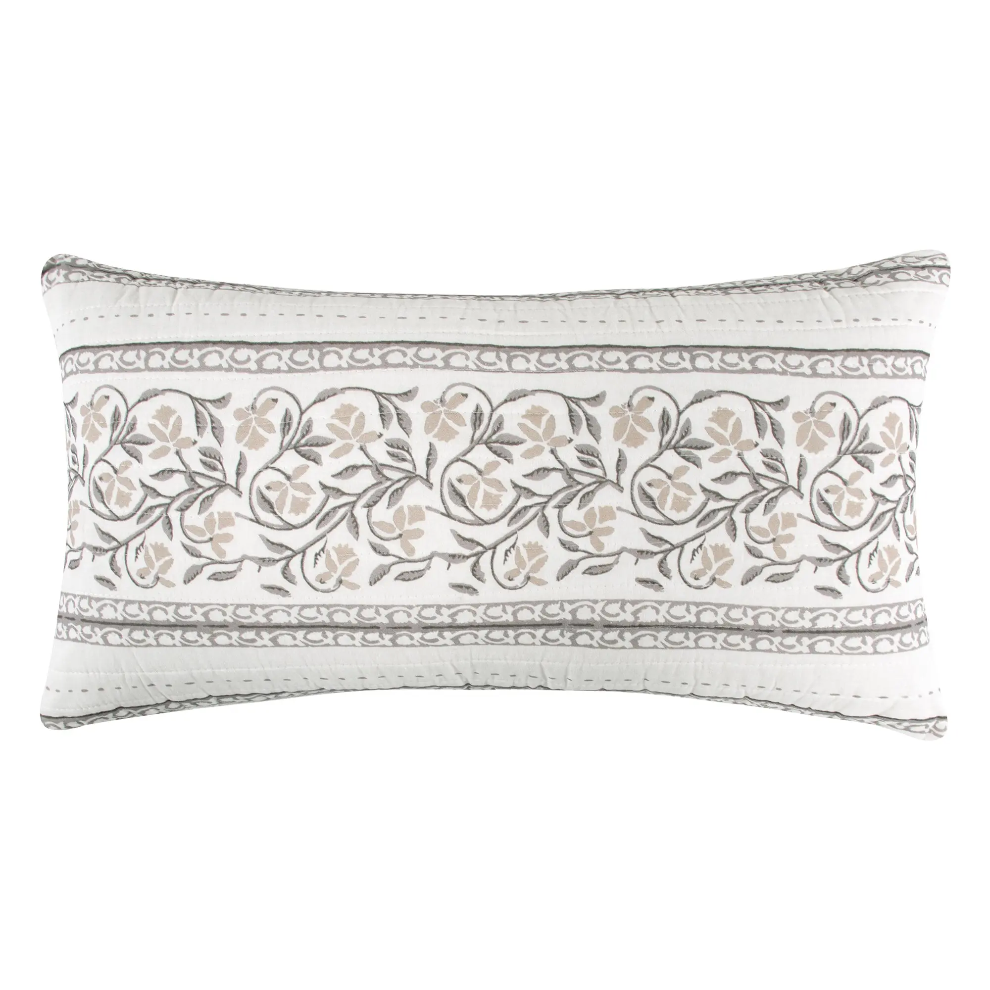 Adare Taupe Quilted Rectangle Pillow, Accent Strip Standard Pillow for Bedding & Linens, Accent Strip Standard Pillows