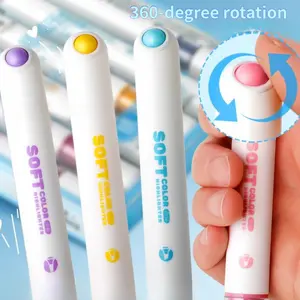 4 styles, 4 minimalist scented highlighters per style, simple white text design, cute style, smooth non smudging, quick drying, DIY marking drawing high capacity dopamine markers