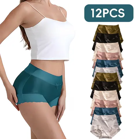 Typretty Women's High-Waisted Pure Cotton Underwear - 12-Pack Stretchy Lightweight Summer Period Panties, Soft Breathable Full-Coverage Multi-Size, Durable Elastic for Everyday Wear, Thanksgiving Gift
