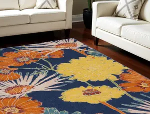 360 stand 8 x 10 ft. Power-Loom Floral Rectangle Area Rug, Blue, Home Decor Rugs