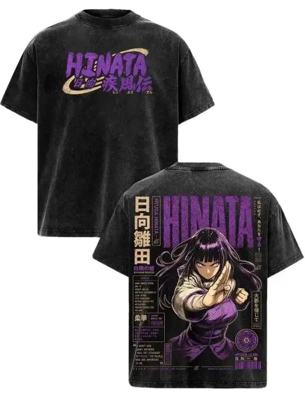 Vintage Washed Heavyweight Cotton Hinata Hyuga Graphic T-Shirt Oversized Naruto Anime Streetwear Unisex Top. Premium Y2K Retro Manga Tee Trendy Gym Workout Casual Everyday Lounge Wear Cool Japanese Otaku Fan Gift. Level Up Your Fits Shop Viral Style Now!