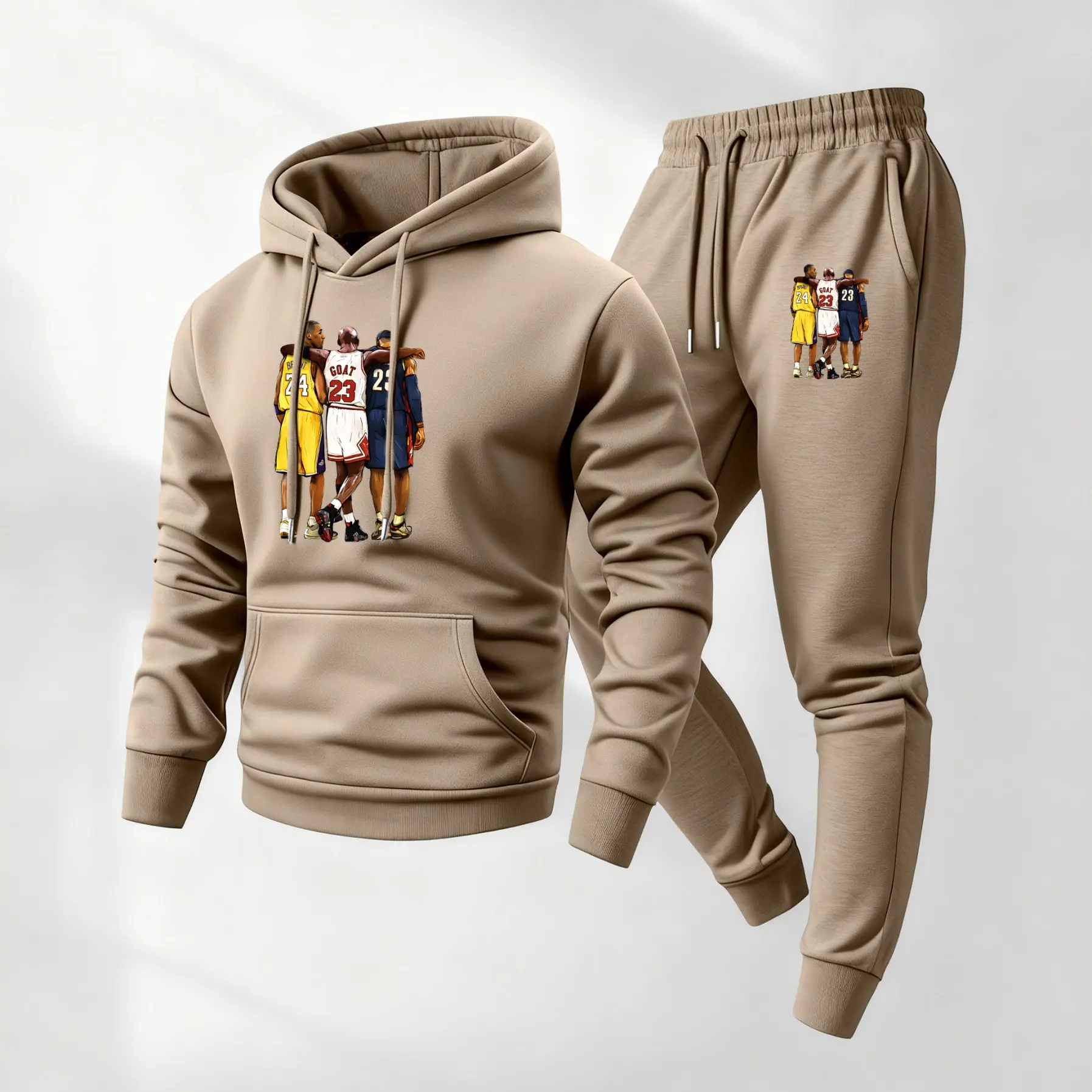 Men's Basketball Print Hooded Drawstring Sweatpants Set, Casual Two-Piece Set, Hoodie Paired with Sweatpants, Long-Sleeved Tracksuit for Autumn and Winter, Suitable for Indoor and Outdoor Activities, Men's Everyday Sportswear Set.