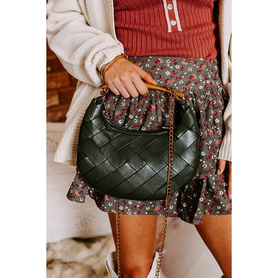 Easy To Style Faux Leather Woven Purse in Dark Olive
