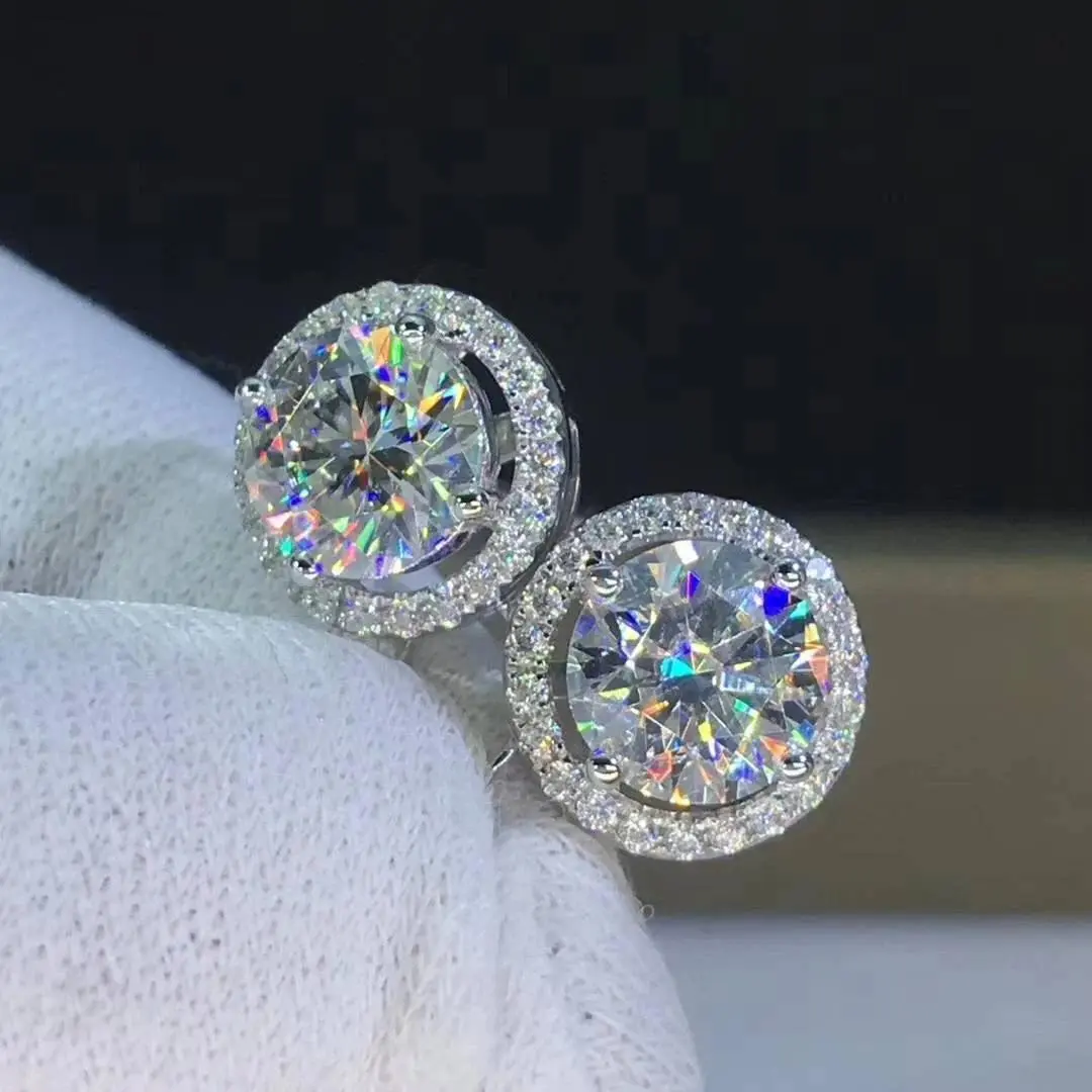 SSS-Halo Lab-Created Moissanite Stud Earrings - S925 Sterling Silver Artificial Gemstone Jewelry, Birthday Anniversary Gift for Men Male Adults, Men's Earrings, Mother’s Day, 0.3Ct