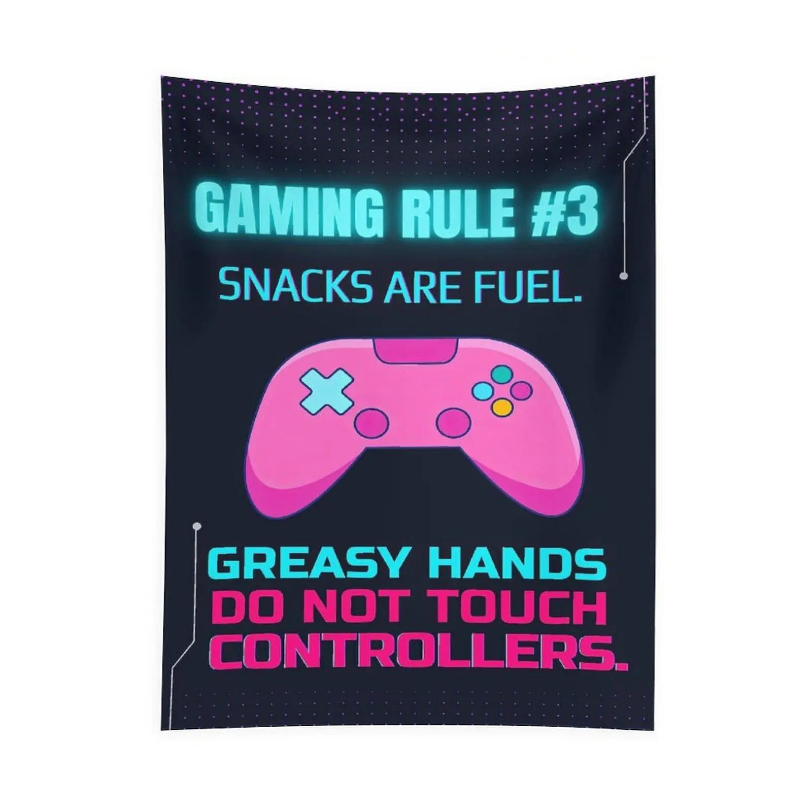 Gaming Rule Snacks Are Fuel Tapestry Wall Hanging, Gamer Room Decor, Funny Gaming Quote Wall Art for Bedroom Dorm Living Room Decoration