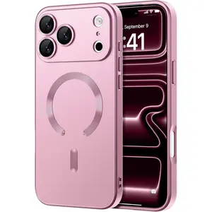 Magnetic for iPhone 17 Pro Max 16 15 14 13 Pro Max Plus Case [Compatible with Magsafe] [Full Camera Protection] Cute Slim Shockproof Bumper Soft Silicone Matte Metallic Lustre Phone Case for iphone 17 Pro Max Women Men Girls, Pink