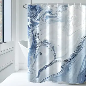 Blue Marble Pattern Bath Curtain, Waterproof Bathroom Decor, Washable Print, with Hooks, 70.866x70.866 Inches, Ideal for Home Use, Shower Curtain Waterproof