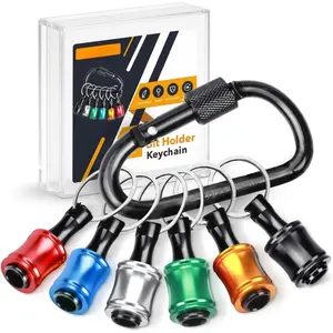NEW 6PCS 1/4 Hex Shank Drill Bit Holders Keychain for Nut & Impact Driver Drill Bits, Push to Unlock Aluminum Alloy Screwdriver Bit Holder Key Chain, Portable Carabiner Bits Holder,Tool Gifts for Men