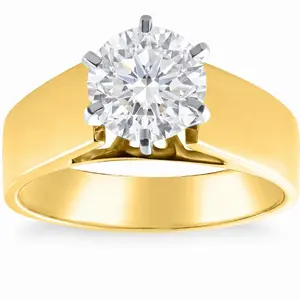 Certified 2Ct Round Diamond Solitaire Engagement Ring 14k Yellow Gold Lab Grown