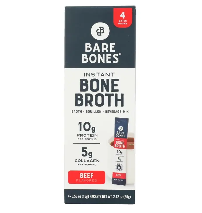 Bare Bones Beef Bone Broth Instant Powdered Mix Packets 4 Pack