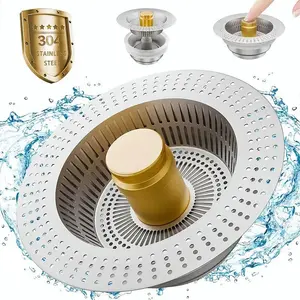 Stainless304 Steel Kitchen Sink Filter 3-in-1 Universal Drain Strainer Anti-Clogging Food Catcher Basket for US Standard 3 1/2 inch Holes Smooth Flow Clog Prevention 1Pcs