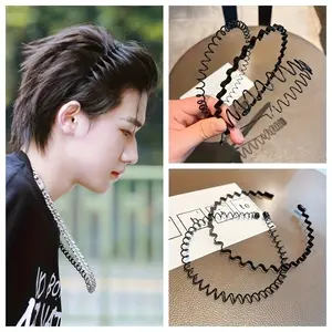 9pcs Men'S Invisible Non-slip Hair Hoop For Sports - Simple Black Wave Design Hair Accessorie