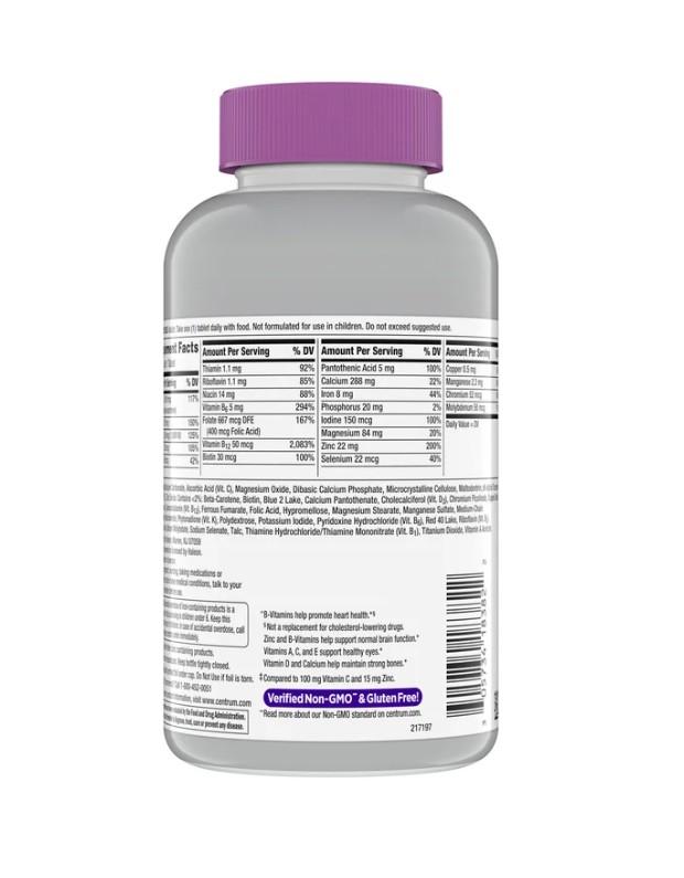 Centrum Silver Multivitamins for Women Over 50, Multimineral Supplement Tablets, 275 ct Support The Heart, Brain, Eyes And Overall Health Of Women Age 50 Edible Dietary Fitness