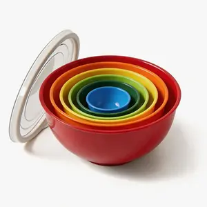 Greentainer 6pcs Multicolor Nesting Bowls with Lids | Microwave Safe BPA-Free Plastic Prep Set | Space-Saving Meal Prep Containers for Baking & Storage, large salad