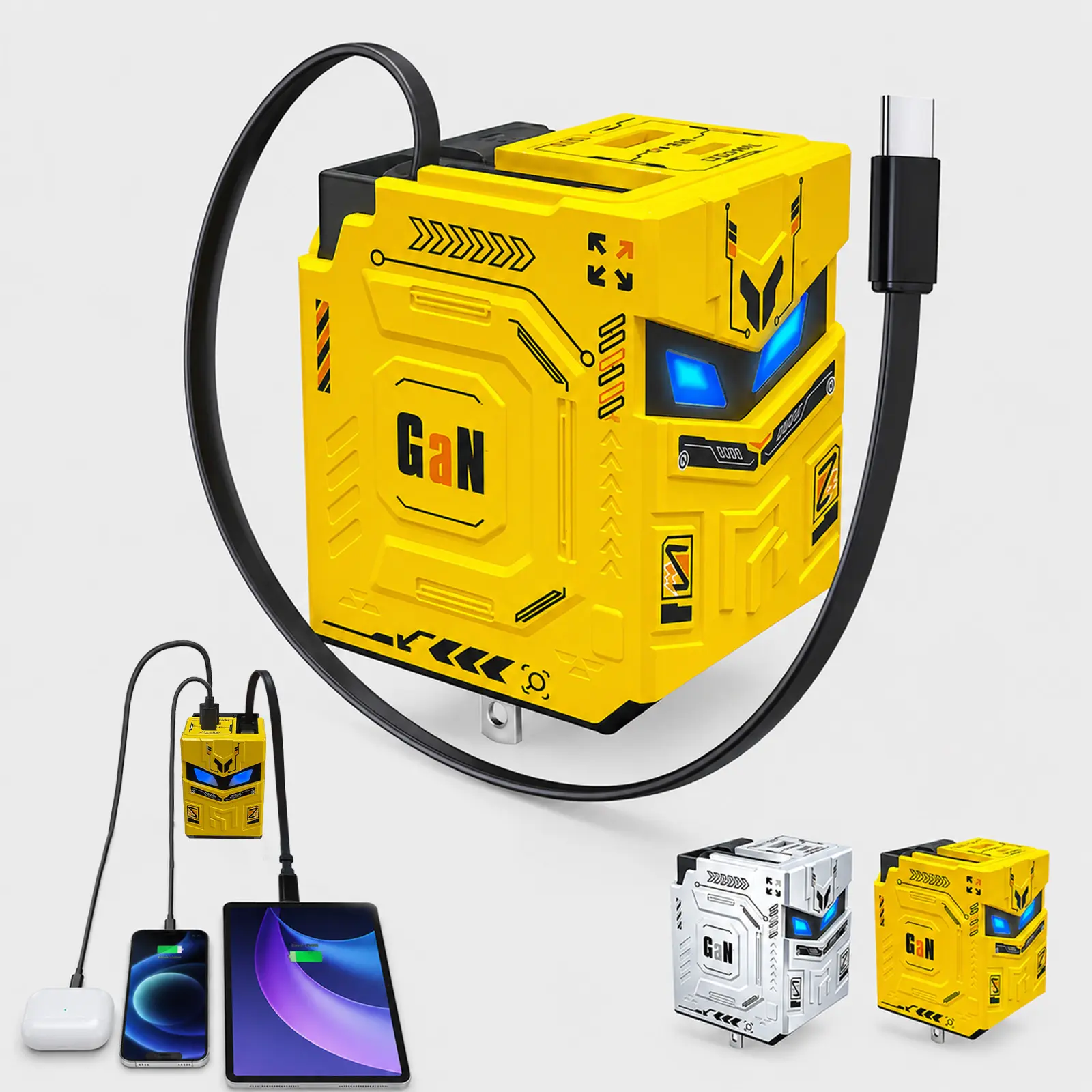 3-in-1 Foldable Mobile Charger with Built-in Retractable Type-C & Lightning Connectors, Plug-in Portable Travel Adapter & Desktop Charging Station for iPhone 16/15, AirPods, Samsung Electronics