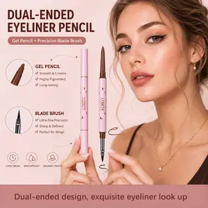 Double-ended eyeliner pencil with blade tip brush, two-in-one eyeliner pencil, waterproof and sweatproof, not easy to smudge, delineates under-eye eyeliner, suitable for beginners and various makeup looks
