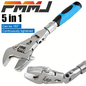 10"-12" Adjustable Ratcheting Wrench 5 In 1 Crescent Wrench with 180 °   Folding Rotating Head